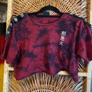 Maroon Empyre crop top with chinese style detailing